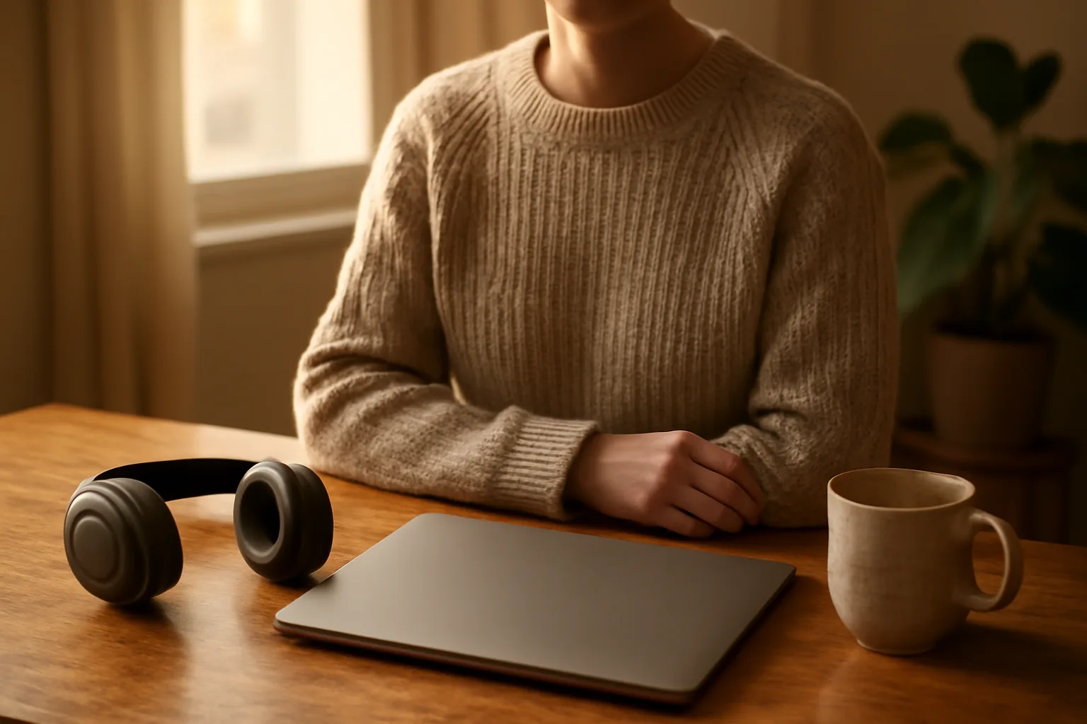 Person at a home table ready for quiet scopist work