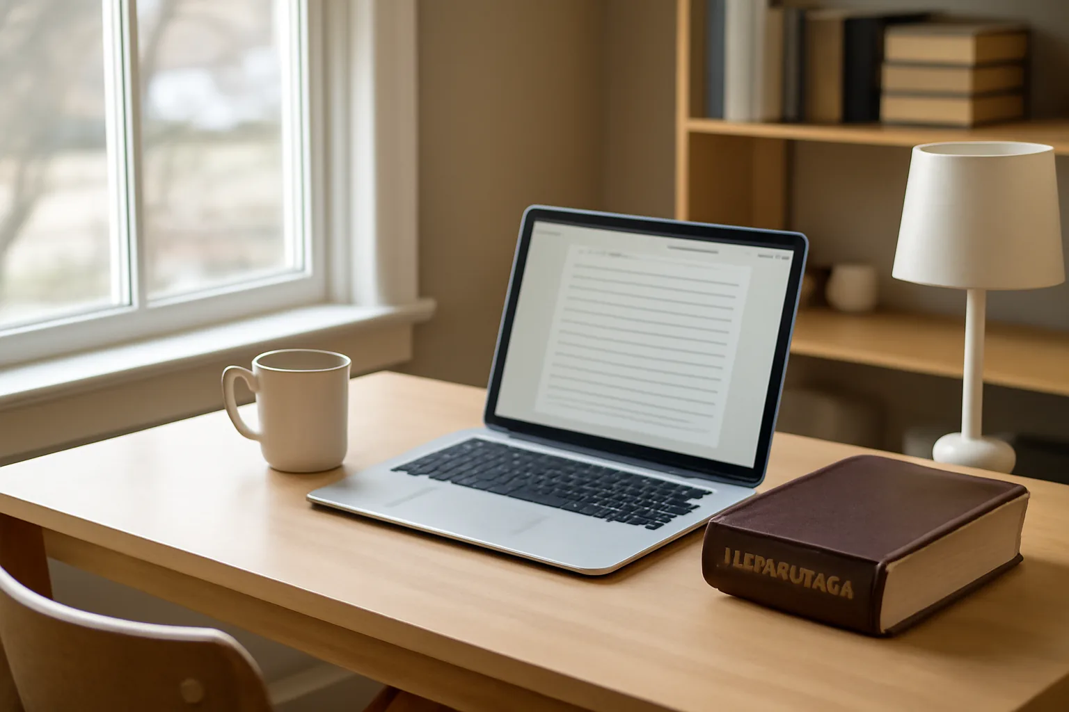 Connecticut scopist home office desk, laptop, and dictionary.