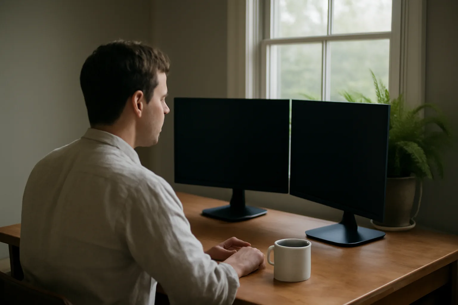 Home desk in Atlanta set up for scopist work in Georgia