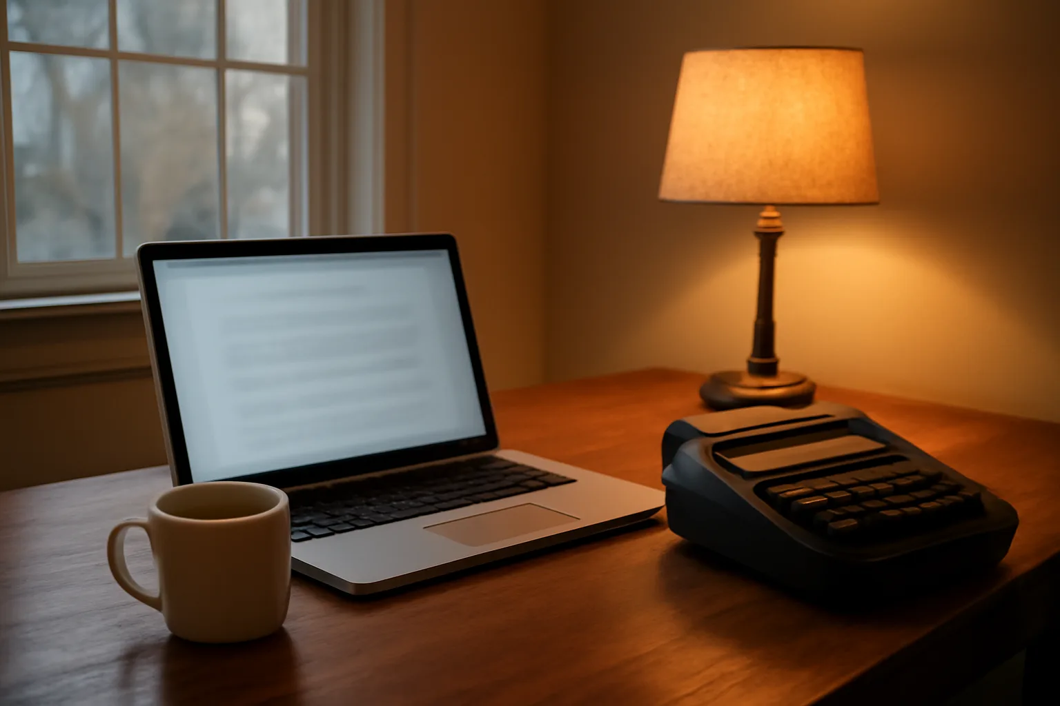 Scopist home office in Connecticut with laptop and stenograph machine.